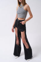 Laser Cut High Waist Black Jeans