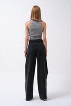 Laser Cut High Waist Black Jeans