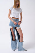 Laser Cut High Waist Blue Jeans