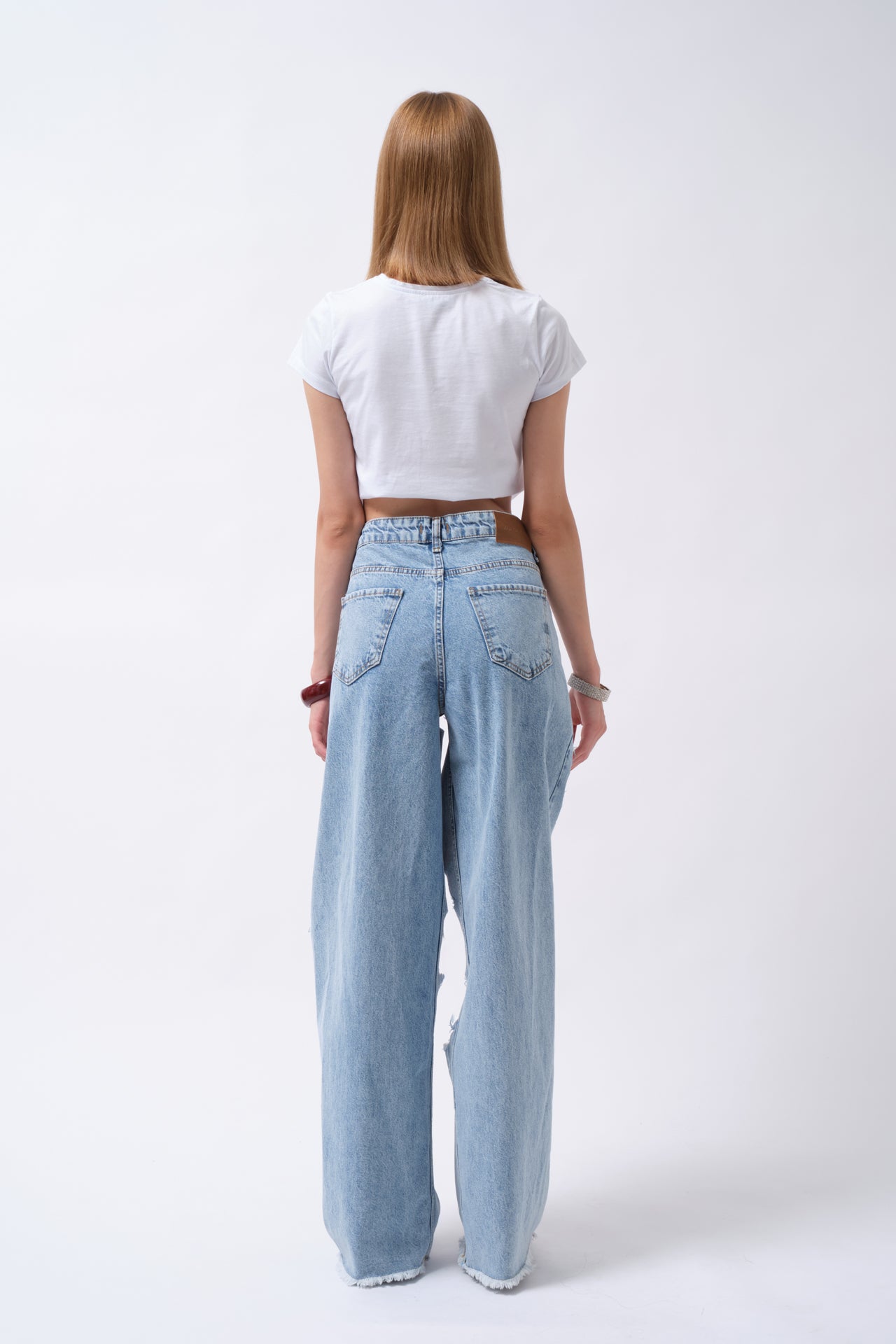 Laser Cut High Waist Blue Jeans