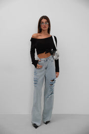Laser Ripped Ice Blue Jeans