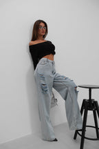 Laser Ripped Ice Blue Jeans