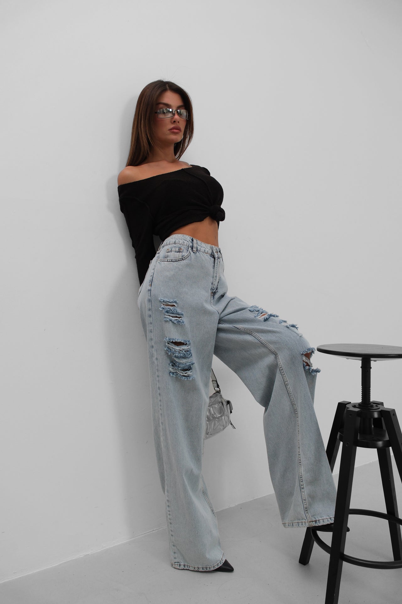 Laser Ripped Ice Blue Jeans
