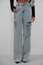 Laser Ripped Ice Blue Jeans