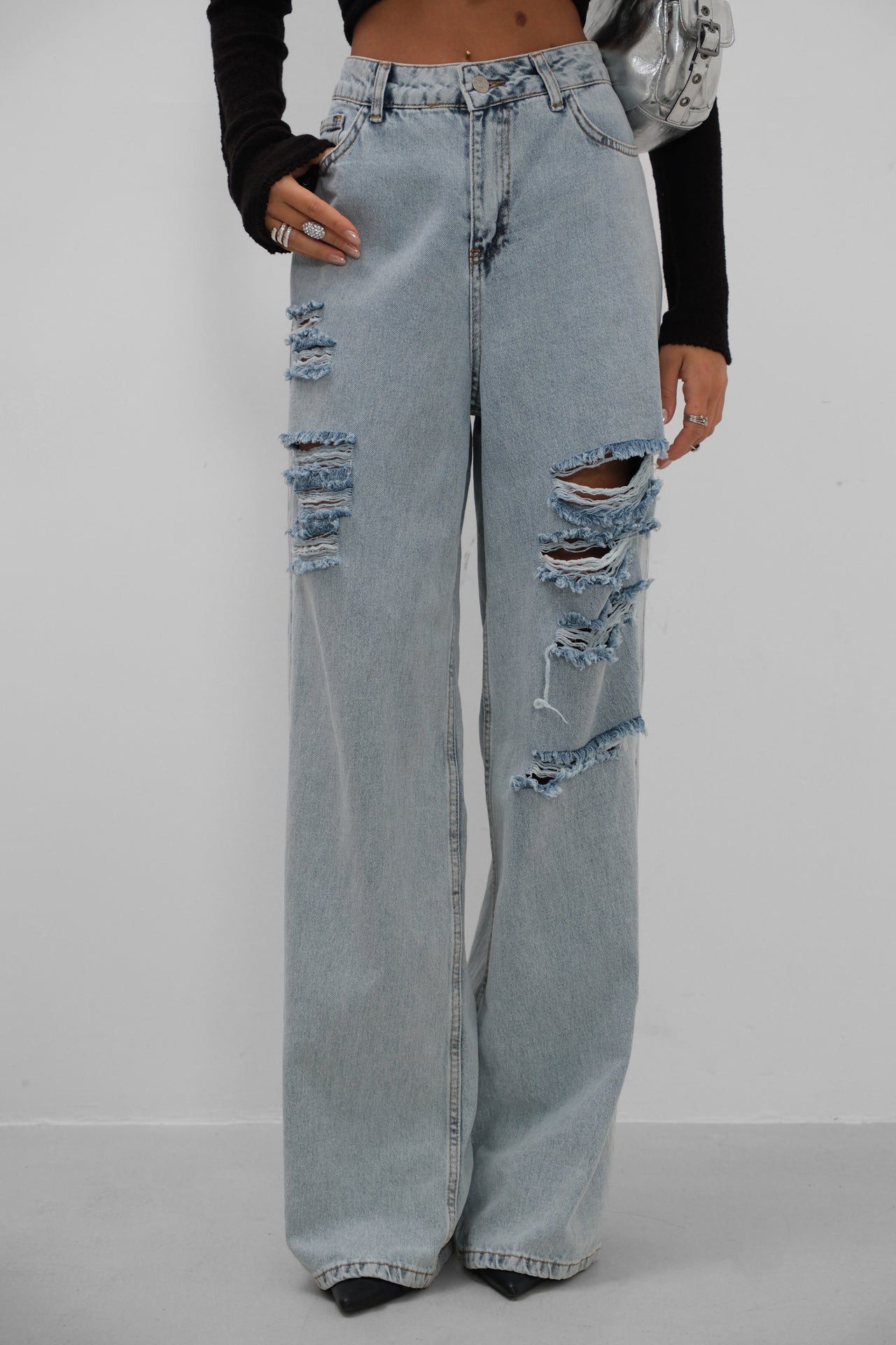 Laser Ripped Ice Blue Jeans