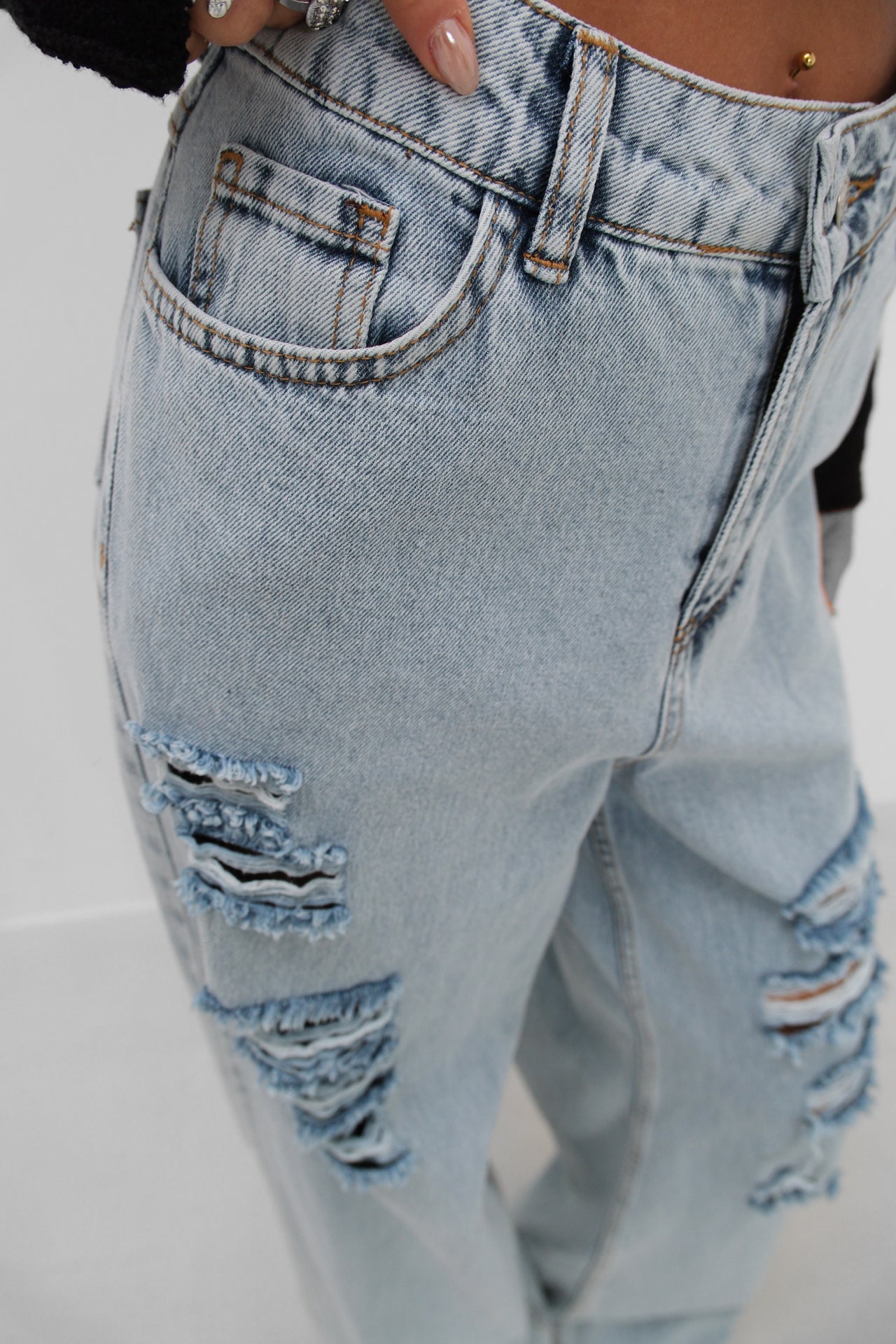 Laser Ripped Ice Blue Jeans