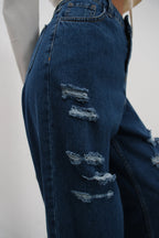 Laser Ripped Blue Jeans