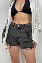 Laser Cut Gray Denim Shorts