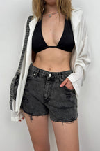 Laser Cut Gray Denim Shorts