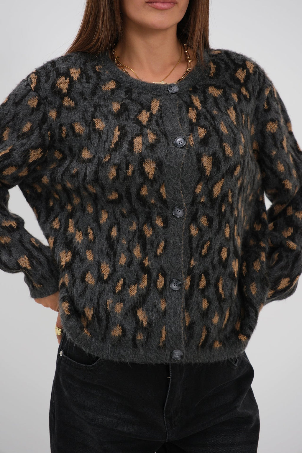 Leopard Patterned Black Cardigan