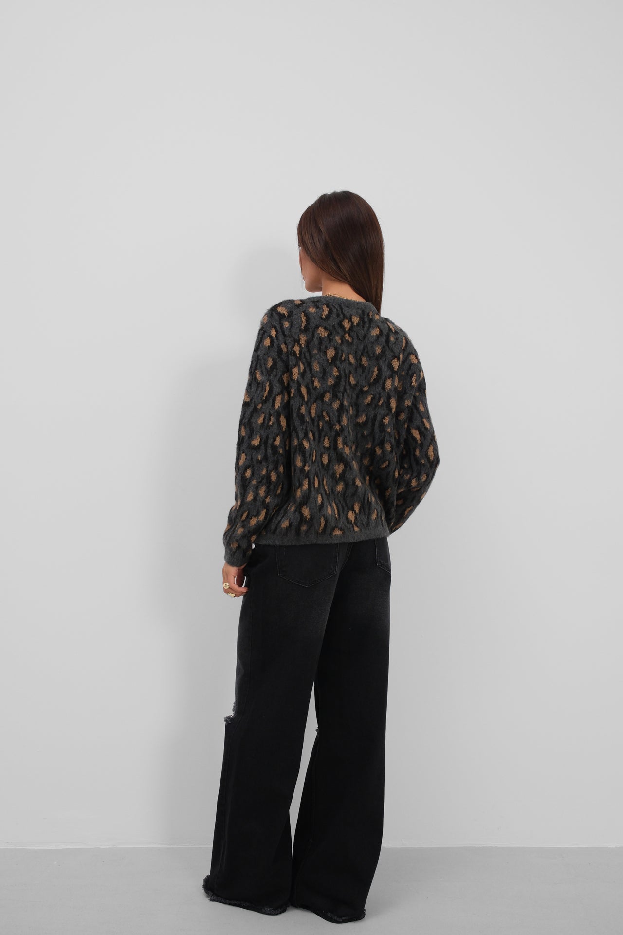 Leopard Patterned Black Cardigan