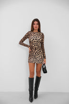 Sirt Dekolteli Mini Leopar Dress