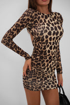 Sirt Dekolteli Mini Leopar Dress