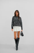 Leopar Patterned Black Sakalli Knit Sweater