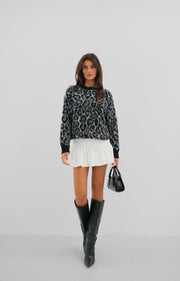 Leopard Patterned Black Bearded Knitwear Sweater