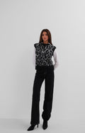 Leopar Patterned Black Sakalli Knit Suveter