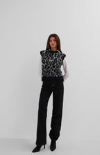 Leopar Patterned Black Sakalli Knit Suveter