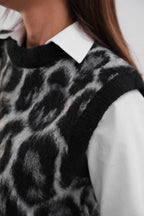 Leopar Patterned Black Sakalli Knit Suveter