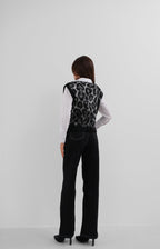 Leopar Patterned Black Sakalli Knit Suveter