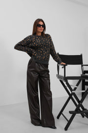 Leopard Patterned Black Sweater