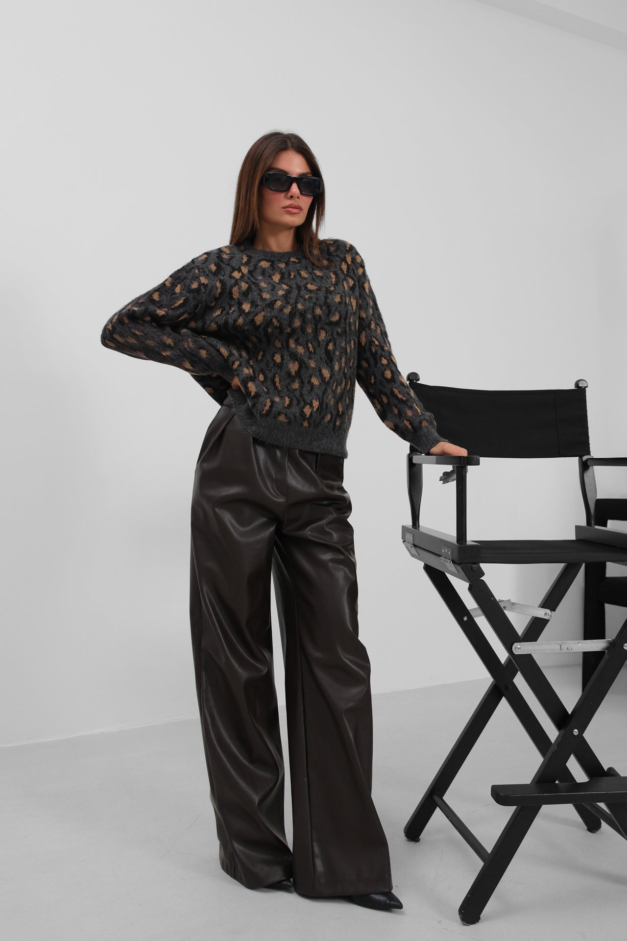 Leopar Patterned Black Sweater