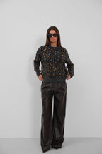 Leopar Patterned Black Sweater