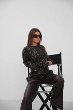 Leopar Patterned Black Sweater