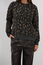 Leopar Patterned Black Sweater