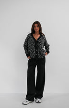 Leopar Patterned Black Knit Cardigan