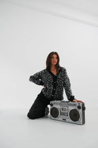 Leopar Patterned Black Knit Cardigan