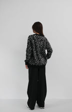 Leopar Patterned Black Knit Cardigan