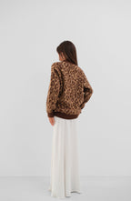 Leopar Patterned Brown Knit Cardigan