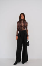 Leopard Print Mock Neck Blouse
