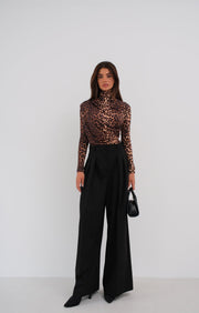 Leopard Patterned Half Turtleneck Blouse