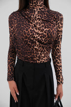 Leopard Print Mock Neck Blouse