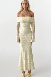 Ecru Maxi Dress with Lace and Madonna Neckline