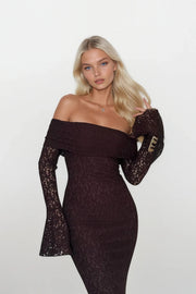 Madonna Collar Lace Detailed Brown Maxi Dress