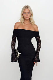 Madonna Neck Lace Black Maxi Dress