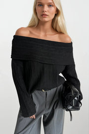 Black Madonna Neck Knit Sweater