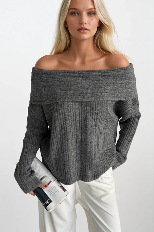 Anthracite Madonna Neck Knitted Sweater