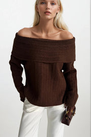Madonna Neck Brown Knit Sweater