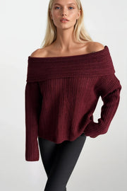 Madonna Neck Burgundy Knit Sweater
