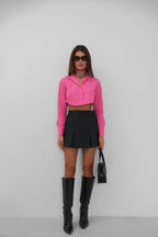 Cuff Detail Crop Fuchsia Shirt