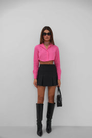 Cuff Detail Crop Fuchsia Shirt