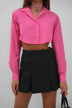 Cuff Detail Crop Fuchsia Shirt