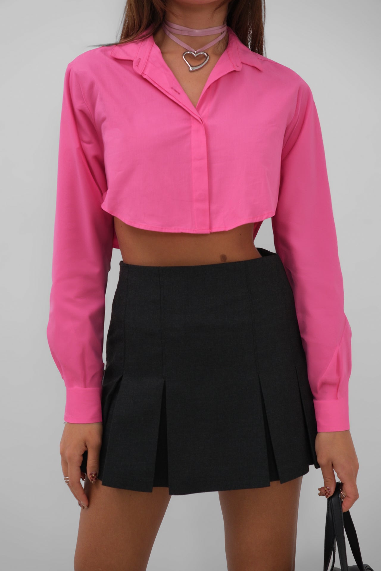 Cuff Detail Crop Fuchsia Shirt