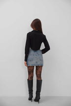 Cuff Detail Crop Black Shirt