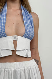 Cuff Detail Blue White Bra