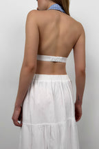 Cuff Detail Blue White Bra
