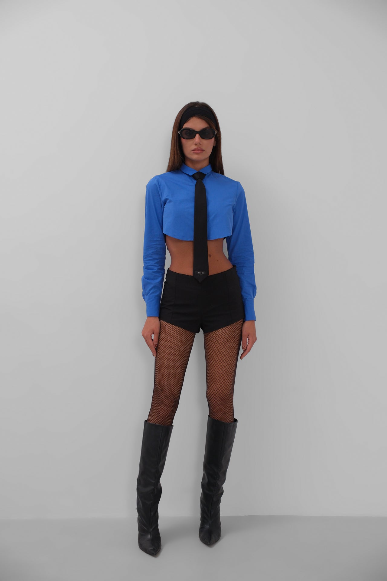 Cuff Detail Sax Blue Crop Shirt